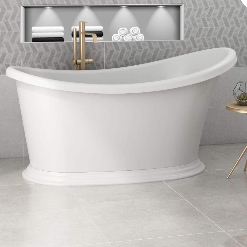 Product lifestyle image of SB262 Sanctuary Zermatt Freestanding Slipper Bath in Gloss White